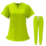 VIAOLI Scrubs for Women Set V-Neck Pocket Top & Drawstring Jogger Scrub Pants Stretch Nursing Scrubs Set Uniform