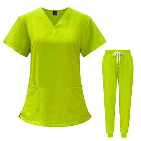 VIAOLI Scrubs for Women Set V-Neck Pocket Top & Drawstring Jogger Scrub Pants Stretch Nursing Scrubs Set Uniform