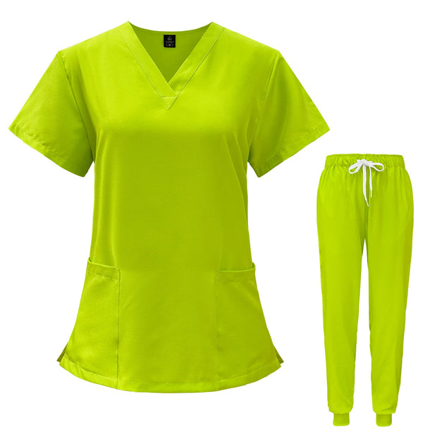 VIAOLI Scrubs for Women Set V-Neck Pocket Top & Drawstring Jogger Scrub Pants Stretch Nursing Scrubs Set Uniform