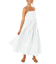 chouyatou Women's Striped Back Smocked Maxi Dress Sexy Spaghetti Strap Cut Out Flowy Swing Long Dress (Small, Apricot)
