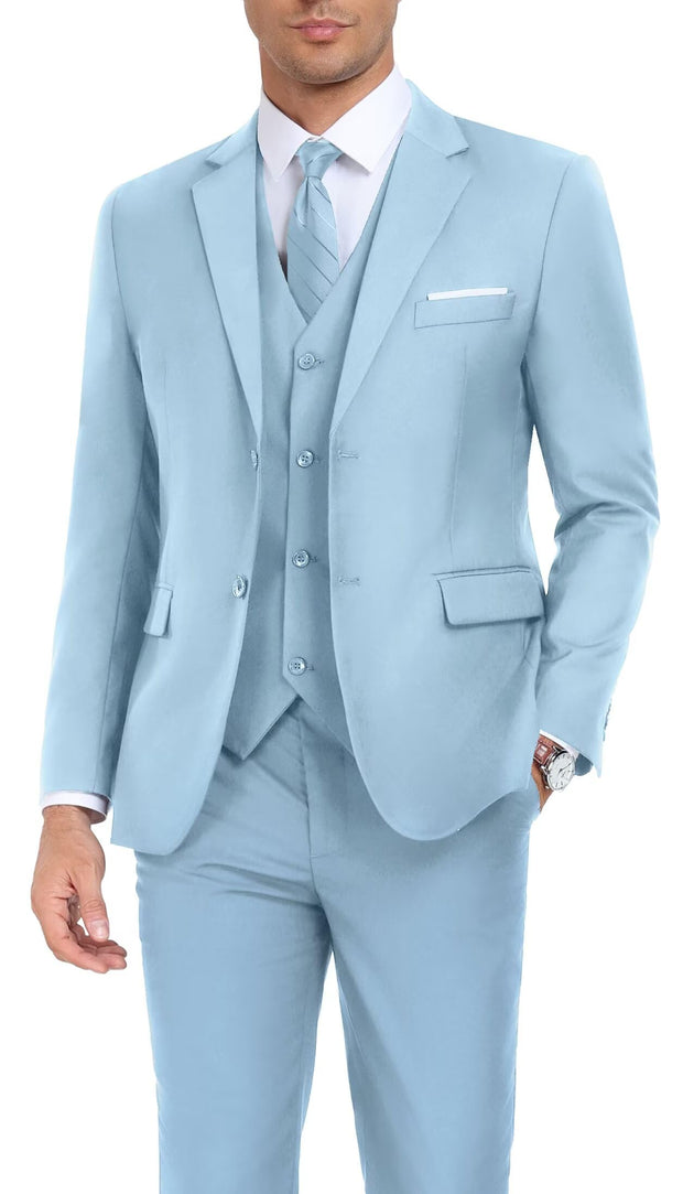 Men's Suit Slim Fit 3 Piece Wedding Dress Tux Suit Set Two Buttons Business Suits Blazer Jacket Vest Pants with Tie