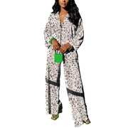 kaimimei Casual 2 Piece Outfit for Women - Linen Long Sleeve Button Down Shirt + Flare Pleated Wide Leg Pants Sets Streetwear