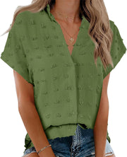 Beautife Womens Short Sleeve Shirts V Neck Collared Button Down Shirt Tops with Pockets