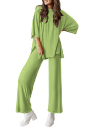 PRETTYGARDEN Women's 2 Piece Outfits Casual Short Sleeve Pullover Tops and Wide Leg Pants Lounge Sets Tracksuits