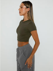 WYNNQUE Womens Crop Tops Cute Summer Scoop Neck Basic Tees Slim Fit Trendy Short Sleeve T Shirts for Teen Girls 2025