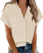 Beautife Womens Short Sleeve Shirts V Neck Collared Button Down Shirt Tops with Pockets