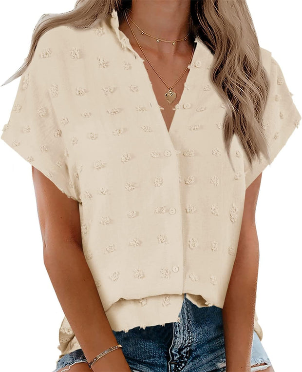 Beautife Womens Short Sleeve Shirts V Neck Collared Button Down Shirt Tops with Pockets