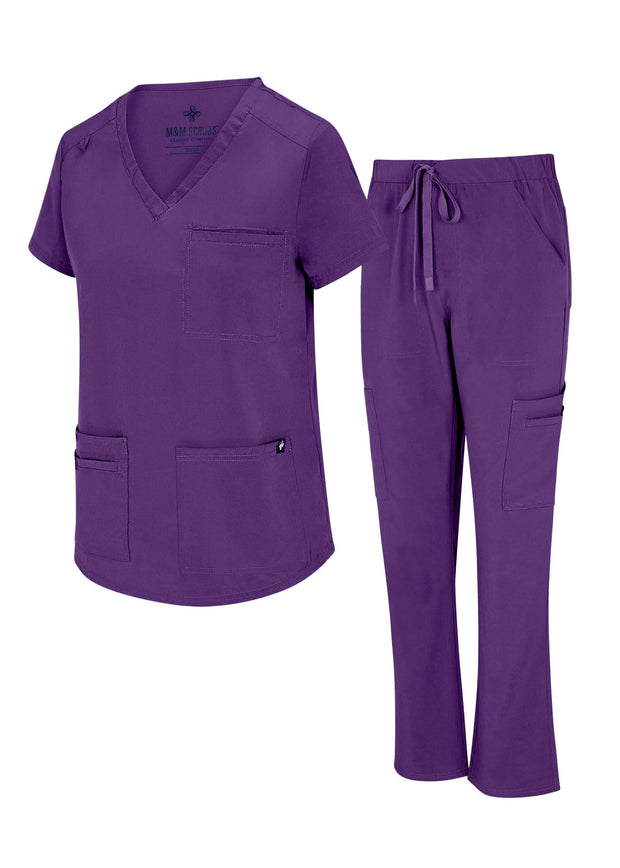 Natural Uniforms Womens 11 Pocket Cool Stretch Cargo Scrub Set with Regular and Petite Sizes