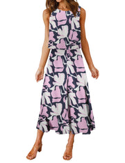 ROYLAMP Women's Summer 2 Piece Outfits Round Neck Crop Basic Top Cropped Wide Leg Pants Set Jumpsuits
