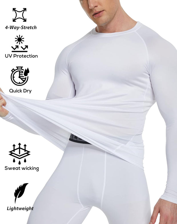 5 or 4 Pack Men's Compression Shirts Long Sleeve UPF SPF Rash Guard Workout Base Layer Undershirt Gear