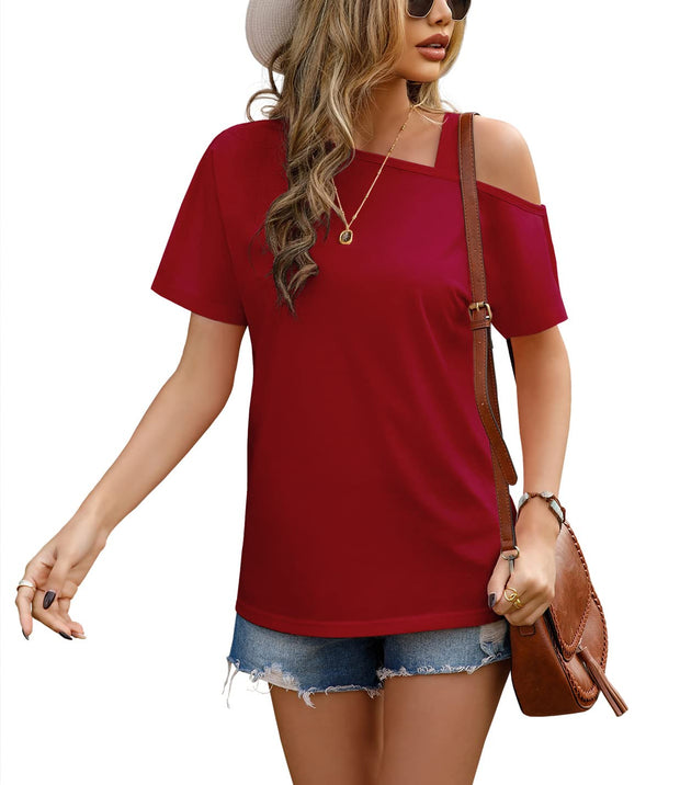 JINKESI Women's Short Sleeve Tunic Tops Casual Summer Cold Shoulder Blouse Shirts