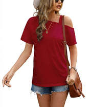 JINKESI Women's Short Sleeve Tunic Tops Casual Summer Cold Shoulder Blouse Shirts
