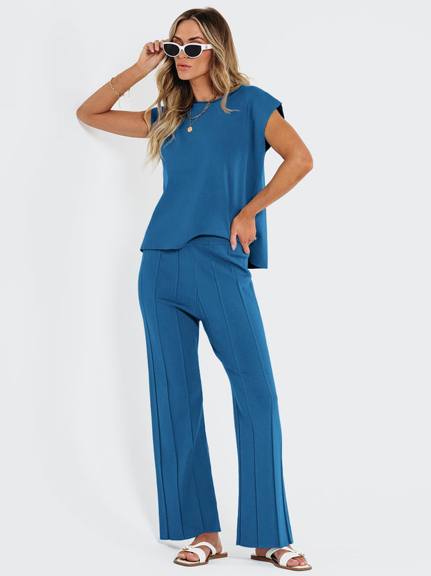 LILLUSORY 2 Piece Sets for Women Summer Vacation 2025 Lounge Outfits Matching Two Pcs Spring Knit Tracksuits Sweat Suits