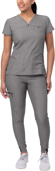 Adar Pro Movement Booster Scrub Set for Women - Sweetheart V-Neck Scrub Top & Yoga Jogger Scrub Pants