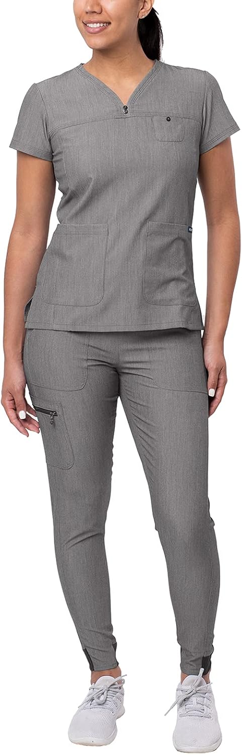 Adar Pro Movement Booster Scrub Set for Women - Sweetheart V-Neck Scrub Top & Yoga Jogger Scrub Pants