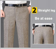 Men's Classic Fit Wool Plaid Dress Pants Double Pleated Loose Trousers High Waisted(LSBT 42)