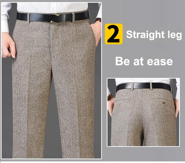 Men's Classic Fit Wool Plaid Dress Pants Double Pleated Loose Trousers High Waisted(LSBT 42)