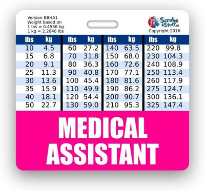 Medical Assistant Badge Buddy Horizontal w/Height & Weight Conversion Charts (Standard, Pink)