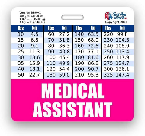 Medical Assistant Badge Buddy Horizontal w/Height & Weight Conversion Charts (Standard, Pink)