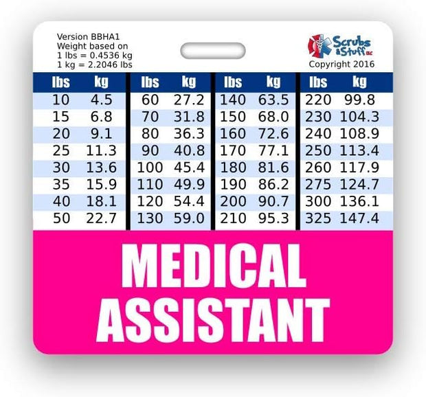 Medical Assistant Badge Buddy Horizontal w/Height & Weight Conversion Charts (Standard, Pink)