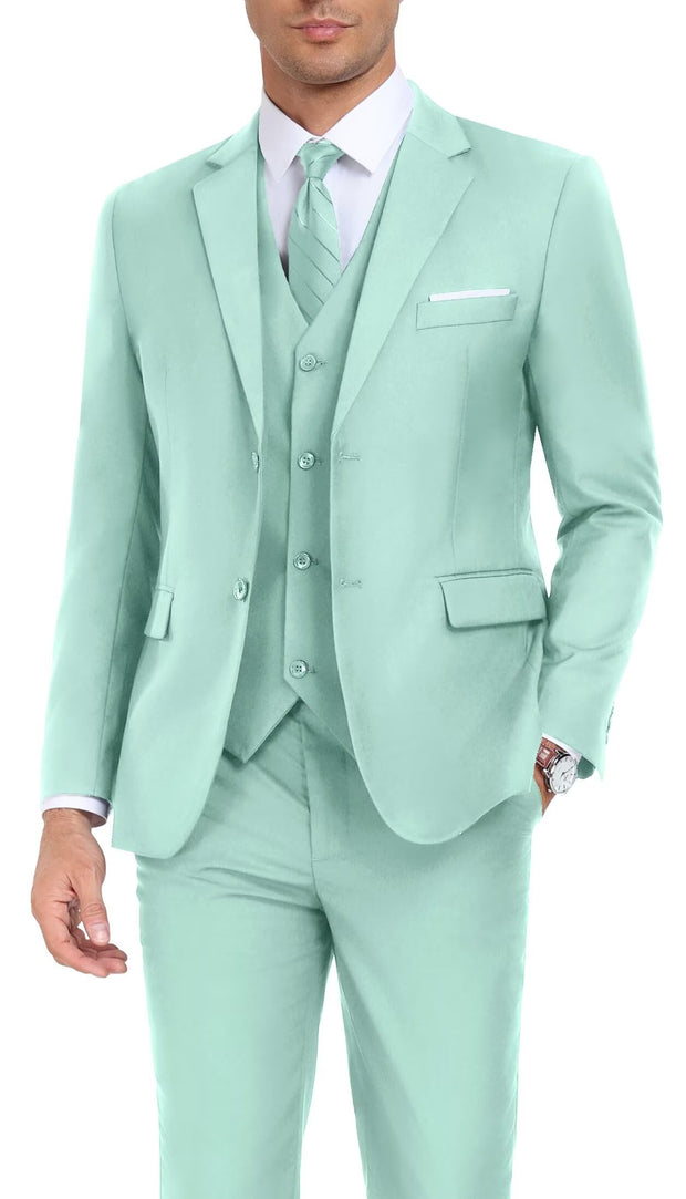Men's Suit Slim Fit 3 Piece Wedding Dress Tux Suit Set Two Buttons Business Suits Blazer Jacket Vest Pants with Tie