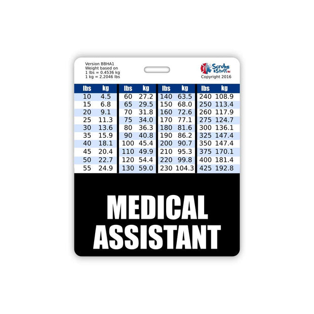 Medical Assistant Badge Buddy Horizontal w/Height & Weight Conversion Charts (Standard, Pink)