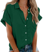 Beautife Womens Short Sleeve Shirts V Neck Collared Button Down Shirt Tops with Pockets