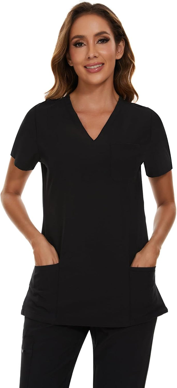 COZYFIT Scrubs for Women Set - Stretch V-Neck Scrub Top & Jogger Pant with 8 Pockets