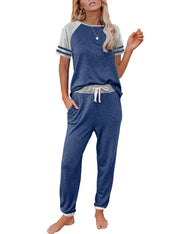 AUTOMET Lounge Sets For Women Two Piece Outfits Loungewear Short Sleeve Crewneck Jogger Pajama Set Sweatpants Tracksuit