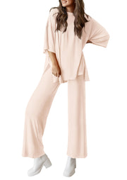 PRETTYGARDEN Women's 2 Piece Outfits Casual Short Sleeve Pullover Tops and Wide Leg Pants Lounge Sets Tracksuits