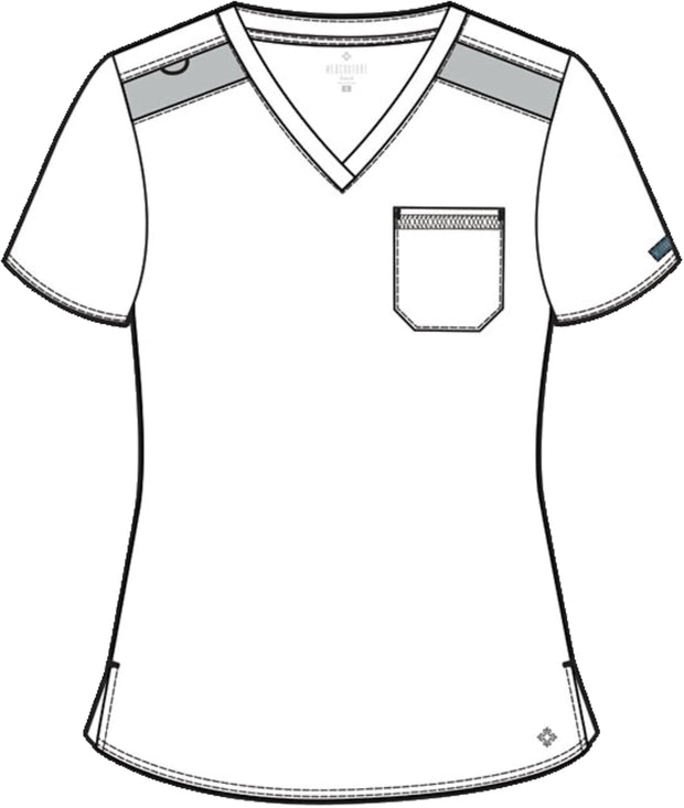 Med Couture Women's V-Neck Scrub Top, Modern Fit Tuck-in Top with Stretchy Rib-Knit Shoulders and Chest Pocket - MC7448