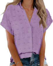 Beautife Womens Short Sleeve Shirts V Neck Collared Button Down Shirt Tops with Pockets
