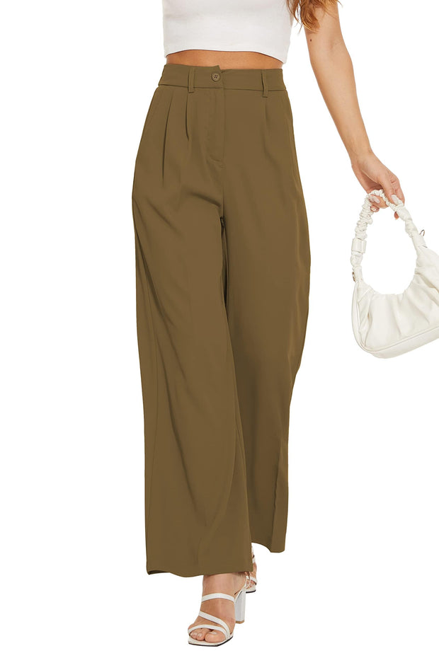 FUNYYZO Wide Leg Pants Women's High Elastic Waisted in The Back Business Work Trousers Long Straight Suit Pants