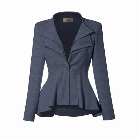 Hybrid & Company Women's Casual Work Office Dressy Double Lapel Single Button Peplum Comfortable Blazer