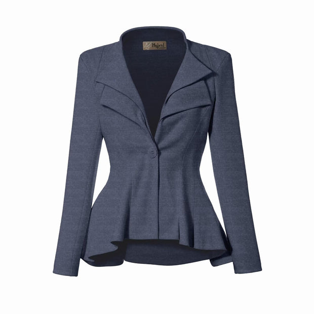 Hybrid & Company Women's Casual Work Office Dressy Double Lapel Single Button Peplum Comfortable Blazer