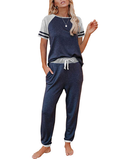 AUTOMET Lounge Sets For Women Two Piece Outfits Loungewear Short Sleeve Crewneck Jogger Pajama Set Sweatpants Tracksuit