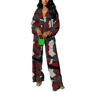kaimimei Casual 2 Piece Outfit for Women - Linen Long Sleeve Button Down Shirt + Flare Pleated Wide Leg Pants Sets Streetwear