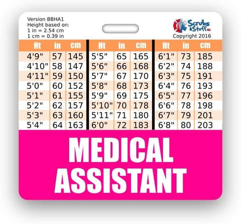 Medical Assistant Badge Buddy Horizontal w/Height & Weight Conversion Charts (Standard, Pink)