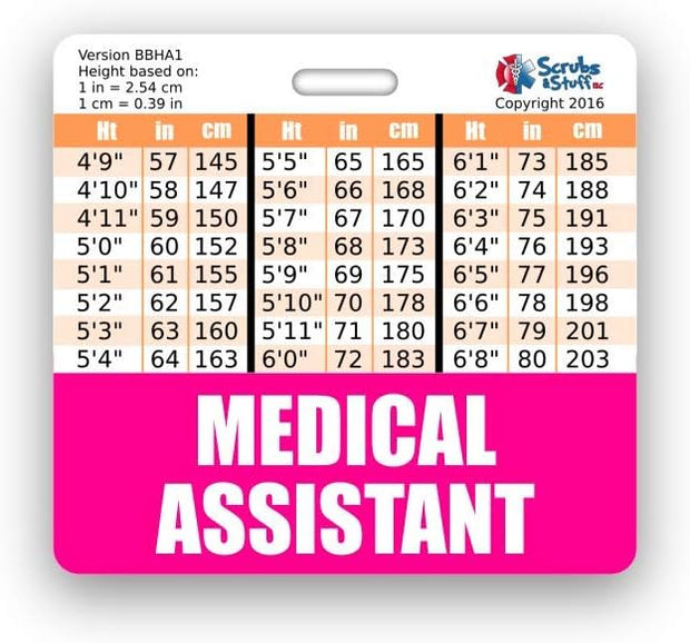 Medical Assistant Badge Buddy Horizontal w/Height & Weight Conversion Charts (Standard, Pink)