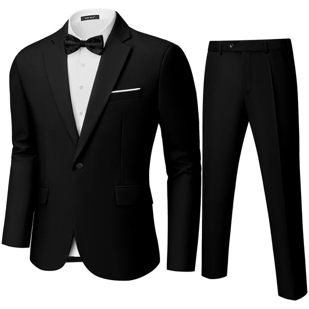 MAGE MALE Men's 2 Piece Suit One Button Slim Fit Formal Wedding Prom Tuxedo Suits Blazer Pants with Bow Tie Set