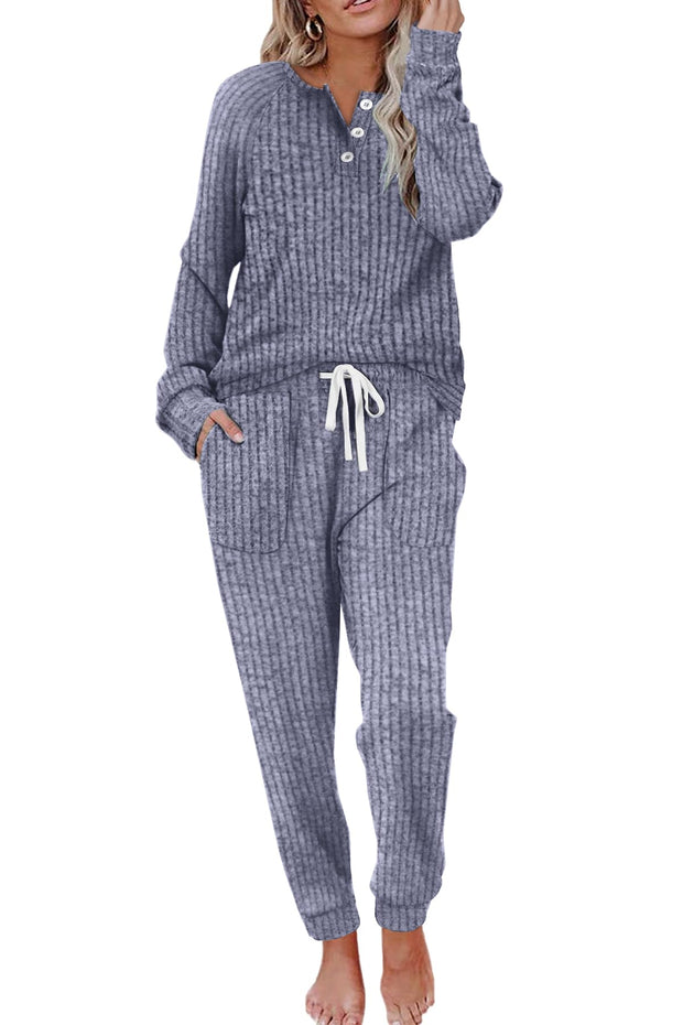 WIHOLL Two Piece Outfits for Women Lounge Sets Button Down Sweatshirt Sweatpants Sweatsuits Set with Pockets