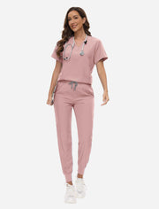 VIAOLI Scrubs for Women Set V-Neck Pocket Top & Drawstring Jogger Scrub Pants Stretch Nursing Scrubs Set Uniform