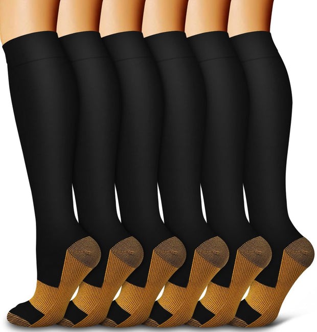 6 Pack Copper Compression Socks for Women and Men Circulation-Best Support for Medical, Running,Nursing,Athletic
