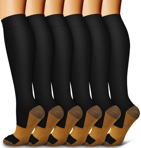 6 Pack Copper Compression Socks for Women and Men Circulation-Best Support for Medical, Running,Nursing,Athletic