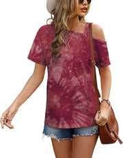 JINKESI Women's Short Sleeve Tunic Tops Casual Summer Cold Shoulder Blouse Shirts