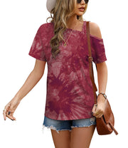 JINKESI Women's Short Sleeve Tunic Tops Casual Summer Cold Shoulder Blouse Shirts