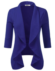 DOUBLJU Lightweight Thin 3/4 Sleeve Open Front Blazer Business Casual Deconstructed Jackets for Womens Clothes with Plus Size
