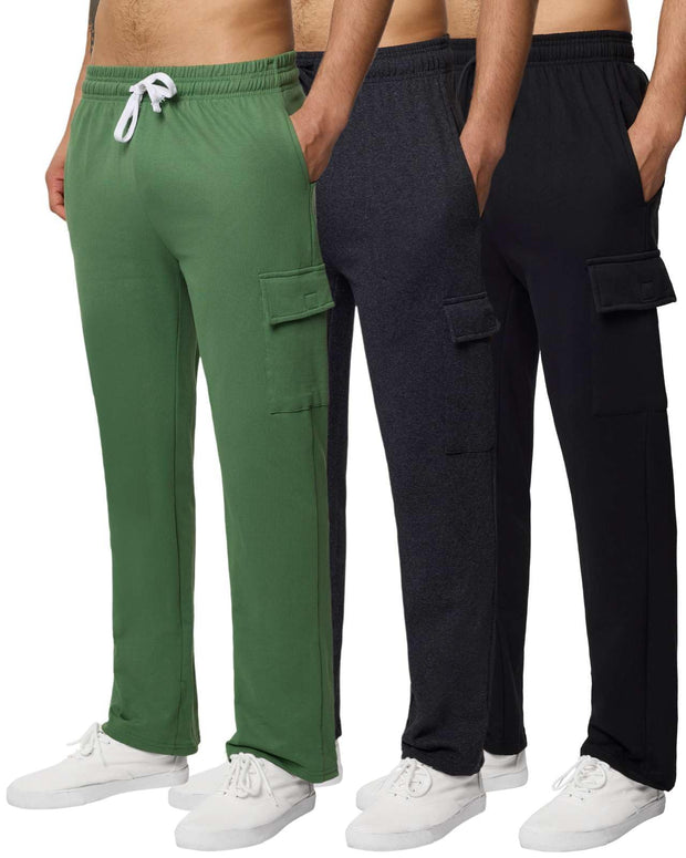 Real Essentials 3 Pack: Men's Tech Fleece Open Bottom Cargo Sweatpants with Pockets (Available in Big & Tall)