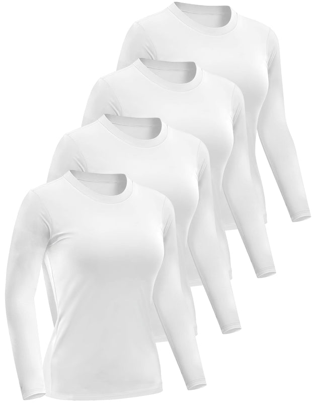 4 Pack Women’s Long Sleeve Basic Shirts Crew Neck Slim Fitted Compression Gym Workout Athletic Underscrubs Tops