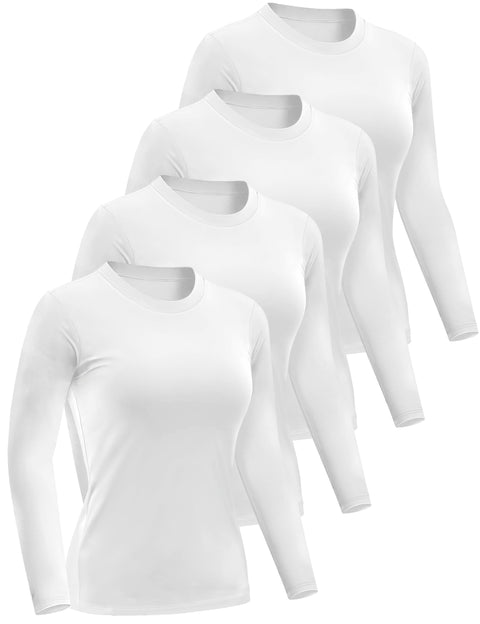 4 Pack Women’s Long Sleeve Basic Shirts Crew Neck Slim Fitted Compression Gym Workout Athletic Underscrubs Tops